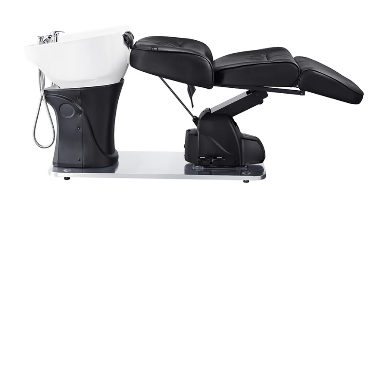 DIR Maximus Spa Salon Reclining Shampoo Bed with Rotating Seat in Black with Removed Headrest Side View