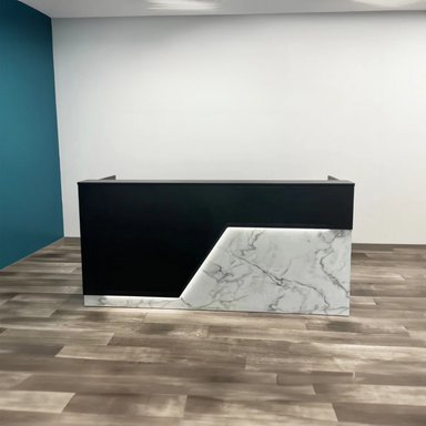 Miami Reception Desk Calcutta Finish In Black with White Marble Modern Design Geometric Rectangle Style