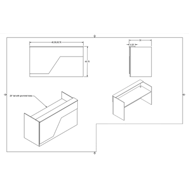 Miami Reception Desk Calcutta Finish In Black with White Marble Modern Design Geometric Rectangle Style 4ft 5ft 6ft or 7ft Wide Dimension Diagram Specification Sheet Measurements