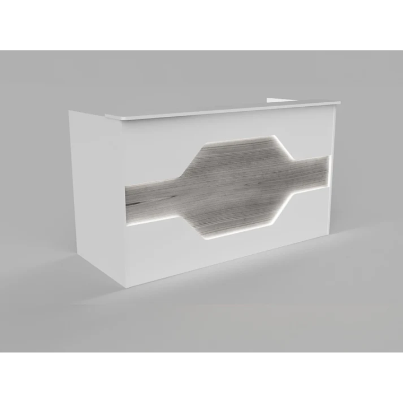 Reception Counter Solution Los Angeles Reception Desk With/Or Without LED Lights in White and Gray Light Wood Color Modern Geometric Style
