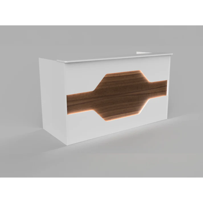 Reception Counter Solution Los Angeles Reception Desk With/Or Without LED Lights in White and Walnut Brown Wood Color Modern Geometric Style