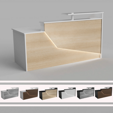 Reception Counter Solutions California Reception Desk with Led Lights Front View Color Variations and Options Modern Rectangle Geometric Style 6 Feet Wide