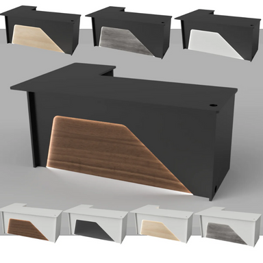 Reception Counter Solutions Ambiance Arc Reception L Shape Desk with Led Lights Front View Color Options Variations Modern Geometric Style 4ft 5ft 6ft or 7ft Wide