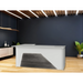Reception Counter Solutions Ambiance Arc Reception L Shape Desk with Led Lights Front View in White and Gray Wood Modern Geometric Style 4ft 5ft 6ft or 7ft Wide