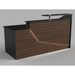 Reception Counter Solutions California Reception Desk with Led Lights Front View In Black and Walnut Brown Wood Color Modern Rectangle Geometric Style 6 Feet Wide