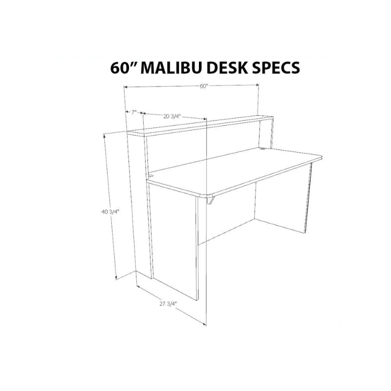 Reception Counter Solutions Frosted Malibu Reception Desk With Led Lights Dimension Diagram Specification Sheet 5 Feet Wide