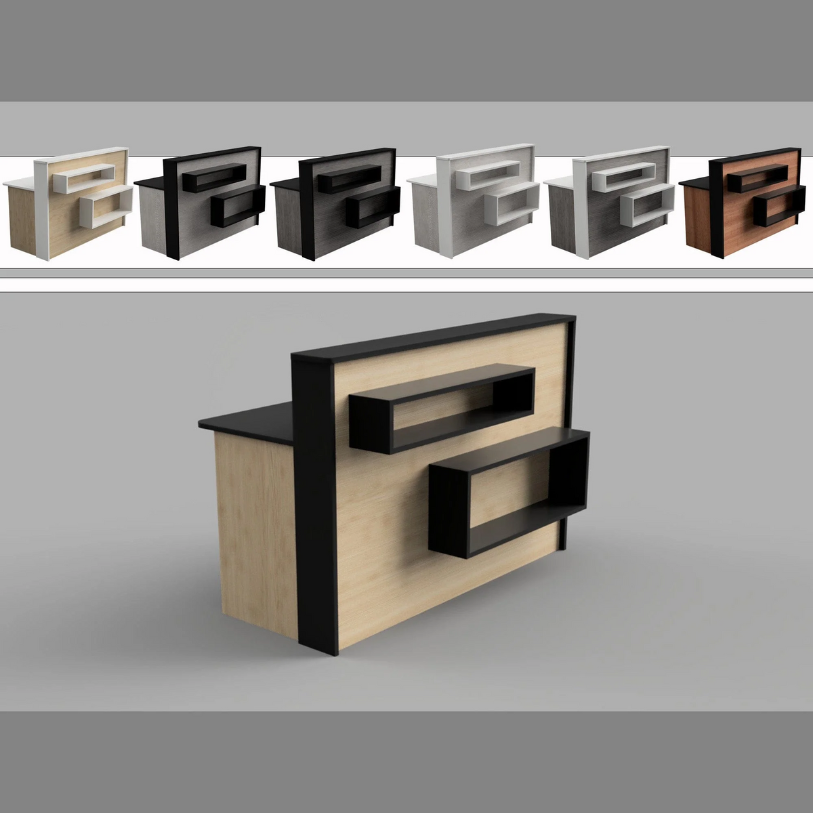 Reception Counter Solutions Madison Reception Desk with Rectangle Shelves Color Variations and Options Geometric Modern Style 4ft 5ft 6ft or 7ft Wide