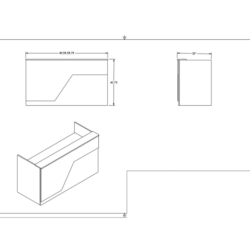 Reception Counter Solutions Madison Reception Desk with Rectangle Shelves Dimensions Diagram Specification Sheet Measurements
