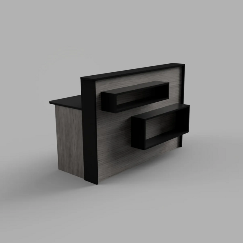 Reception Counter Solutions Madison Reception Desk with Rectangle Shelves In Black and Graywood Dark Gray Wood Color Geometric Modern Style 4ft 5ft 6ft or 7ft Wide