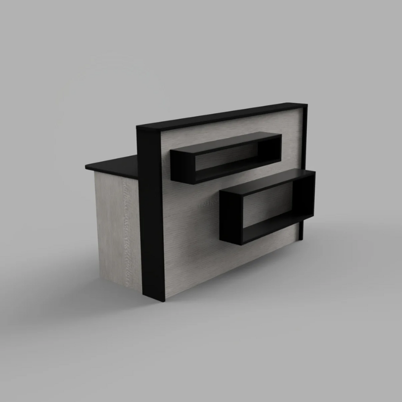 Reception Counter Solutions Madison Reception Desk with Rectangle Shelves In Black and Whitewood Light Gray Wood Color Geometric Modern Style 4ft 5ft 6ft or 7ft Wide
