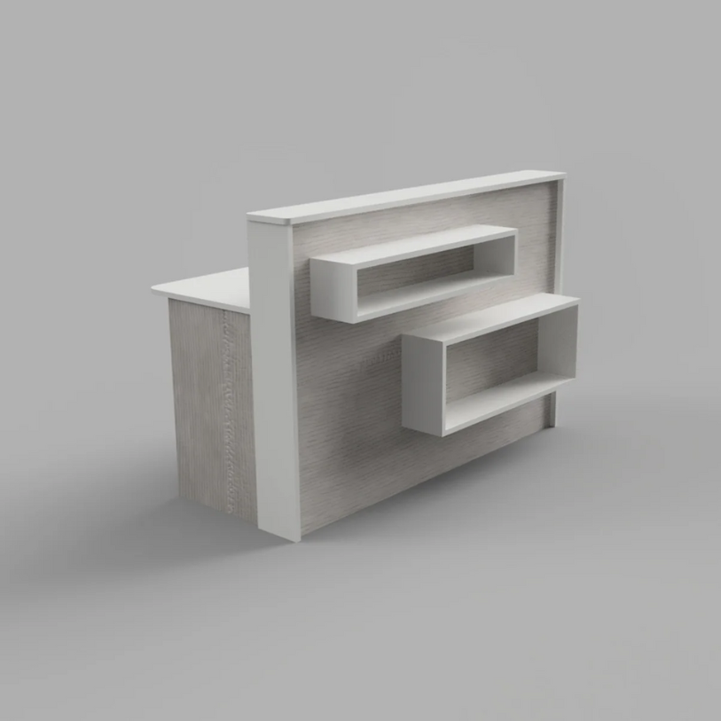 Reception Counter Solutions Madison Reception Desk with Rectangle Shelves In White and Whitewood Light Gray Wood Color Geometric Modern Style 4ft 5ft 6ft or 7ft Wide