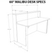 Reception Counter Solutions Malibu Reception Desk White Border Color Dimensions Diagram Specifications Sheet Measurements Rectangle Counter 5 Feet Wide