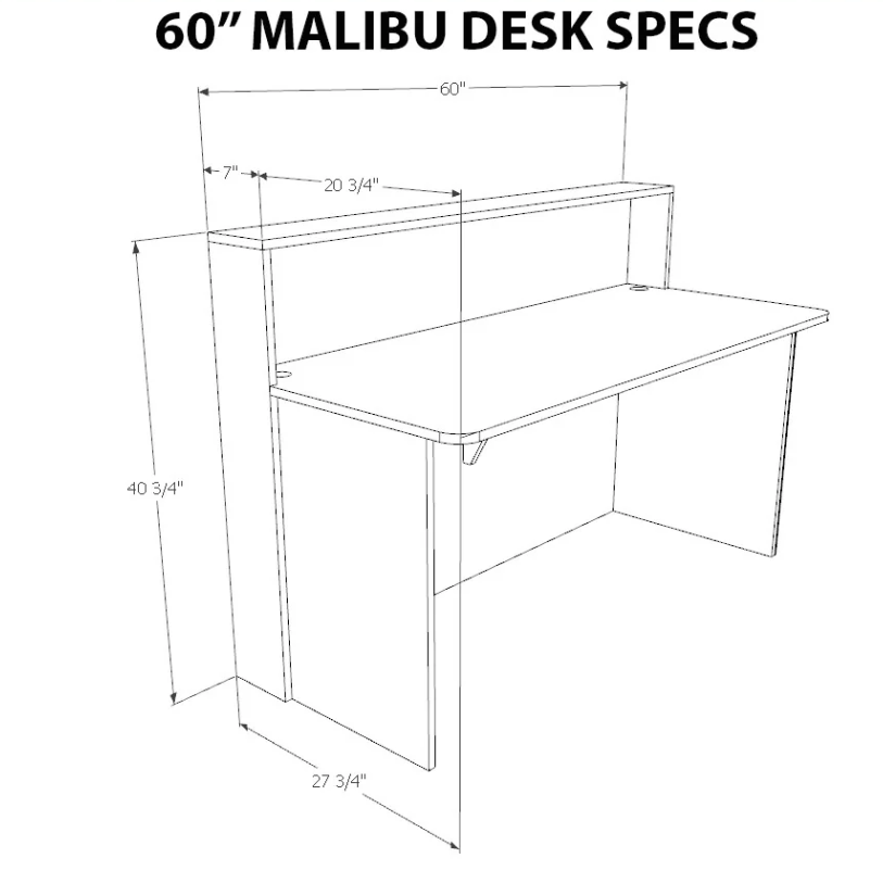 Reception Counter Solutions Malibu Reception Desk White Border Color Dimensions Diagram Specifications Sheet Measurements Rectangle Counter 5 Feet Wide