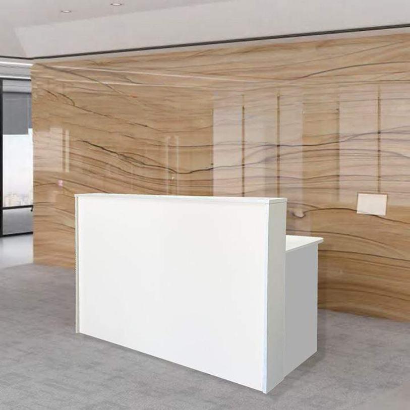 Reception Counter Solutions Malibu Reception Desk White Border Front View Display In White Modern Rectangle Counter 5 Feet Wide