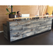Reception Counter Solutions Memphis Reception Desk - Reclaimed Rustic Wood Reception Desk Front View Display 2 Rectangular Sales Counter In 4 Feet 5 Feet 6 Feet 7 Feet or 8 Feet Wide