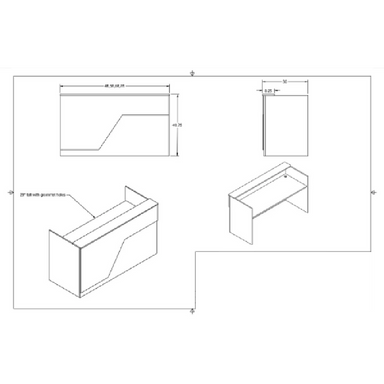 Reception Counter Solutions Miami Reception Desk with Led Lights Modern Style Dimensions Diagram Specifications Sheet Measurements 4 Feet 5 Feet 6 Feet or 7 Feet Wide