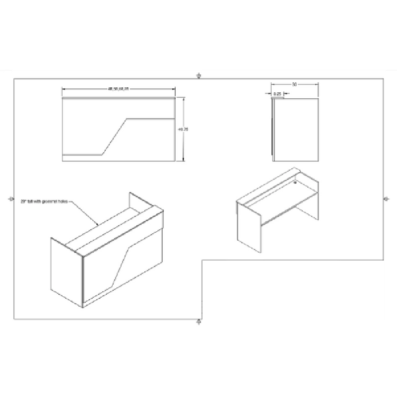 Reception Counter Solutions Miami Reception Desk with Led Lights Modern Style Dimensions Diagram Specifications Sheet Measurements 4 Feet 5 Feet 6 Feet or 7 Feet Wide