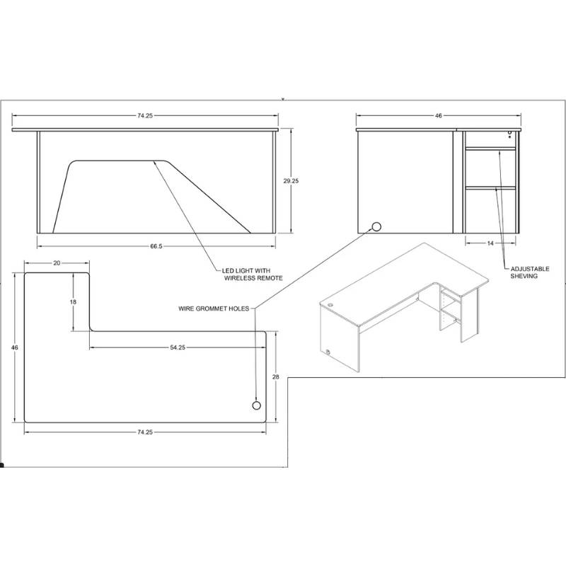 Reception Counter Solutions Monterey Reception Desk L Shape in Light Gray Dimension Diagram Specification Sheet