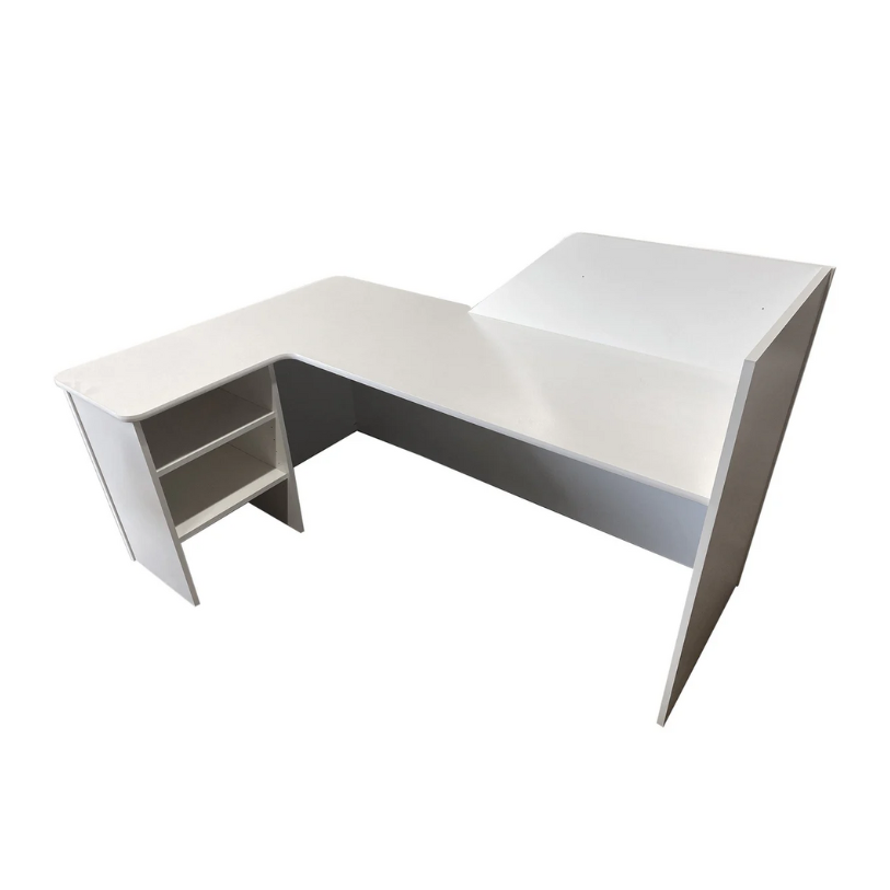Reception Counter Solutions Newport Reception Desk with Leds Lights Backside Interior View Display with Shelves and Storage