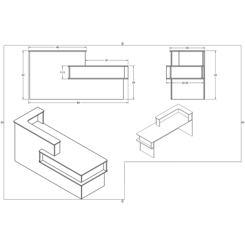 Reception Counter Solutions Santa Barbara Reception Desk Dimension Diagram Specifications Sheet Measurements  7 Feet Wide