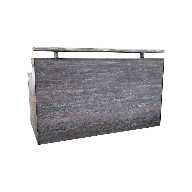 Reception Counter Solutions Scorched Oak Memphis Reception Desk Front View Modern Rustic Wood Rectangular Desk Sales Counter In 4 Feet 6 Feet or 8 Feet Wide
