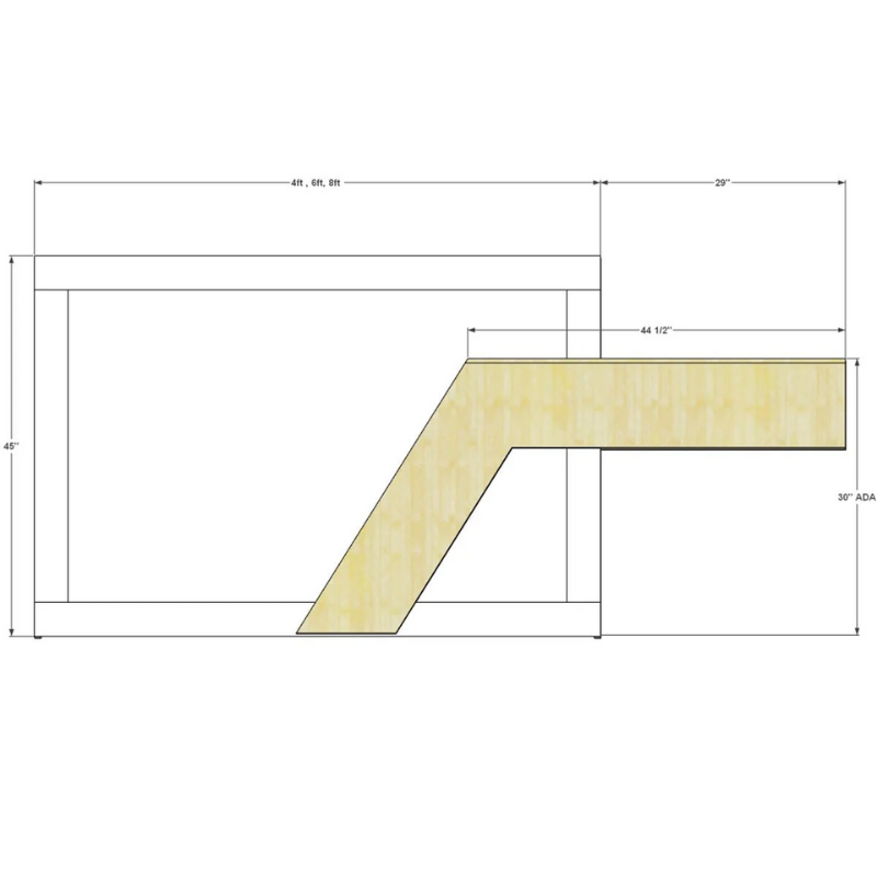 Reception Counter Solutions Tech Class 1 Reception Desk Modern Style White and Light Wood Dual Color Dimension Diagram  Specification Sheet